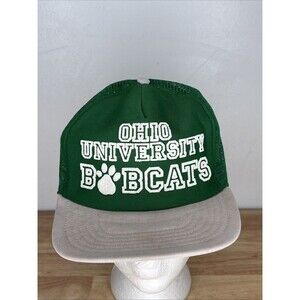 Vintage Ohio Bobcats Hat Cap Snapback Gray Green Mesh USA 80s University